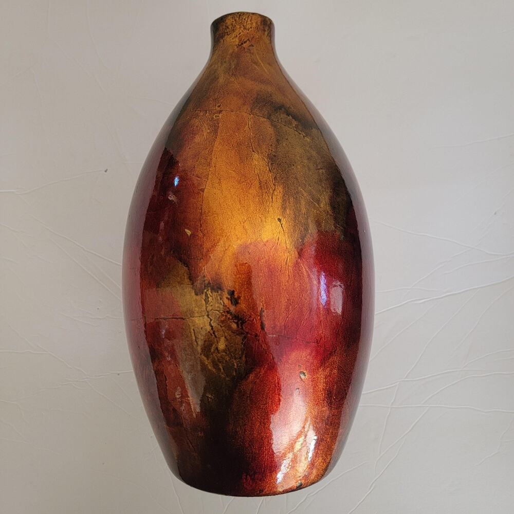 Unmarked Multicolor Metallic Ceramic Table Vase Abstract Art Marbled Modern